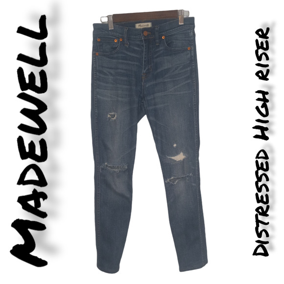 Madewell Denim - Madewell Women's Blue Denim Distressed High Rise Slim Straight Jeans Size 27
